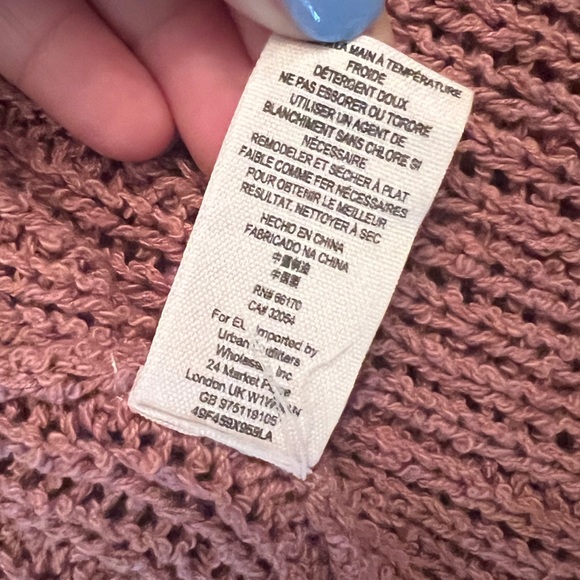 FREE PEOPLE Short Sleeve Sweater Long Open Cardigan Oversized Pockets Mauve Rose - Picture 6 of 7